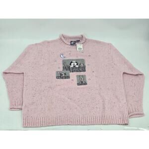 Vintage Big Dogs Sweater Pullover Women's Dog Print Pink Turtleneck Size Medium